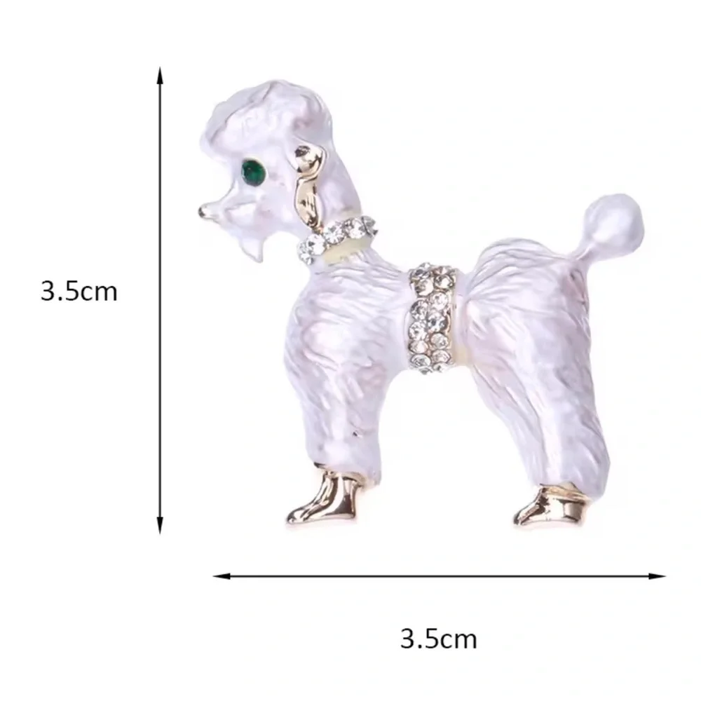 White Poodle Gold Crystal Brooch